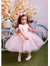 Short Sleeve Blush Pink Lace Tulle Flower Girl Dress